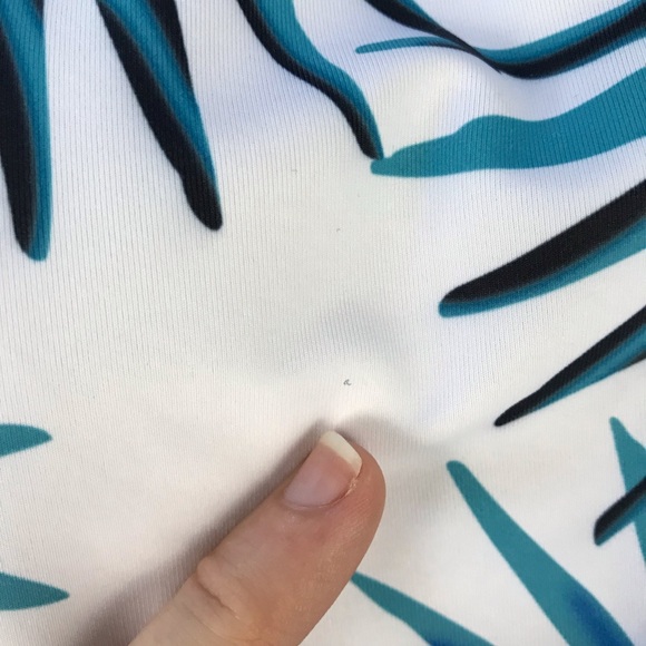 High Neck Halter Bikini Top Palm Print White Blue - Picture 2 of 6